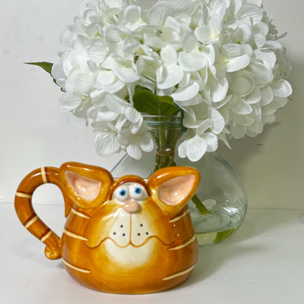 Russ Berrie Orange and White Tabby Cat Ceramic Mug Vintage